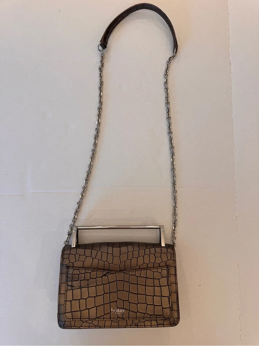 VTG BOTKIER LENOX GUNMETAL CROC LEATHER CHAIN CROSS BODY TOP HANDLE BAG PURSE
